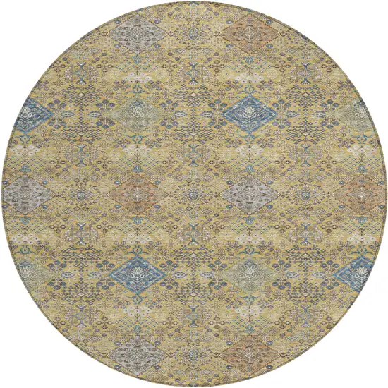 8' Gold And Copper Round Oriental Washable Indoor Outdoor Area Rug Photo 1