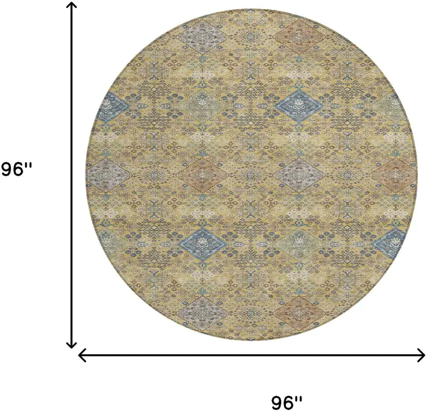 8' Gold And Copper Round Oriental Washable Indoor Outdoor Area Rug Photo 8