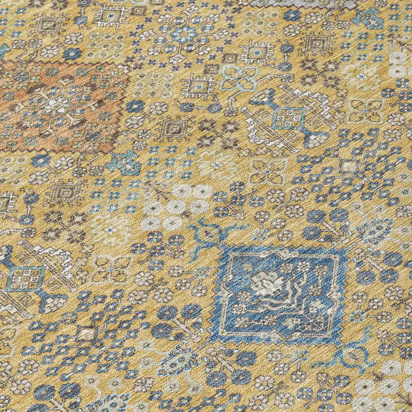 8' Gold And Copper Round Oriental Washable Indoor Outdoor Area Rug Photo 7