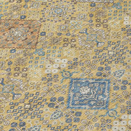 8' Gold And Copper Round Oriental Washable Indoor Outdoor Area Rug Photo 7