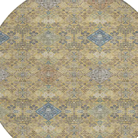 8' Gold And Copper Round Oriental Washable Indoor Outdoor Area Rug Photo 2