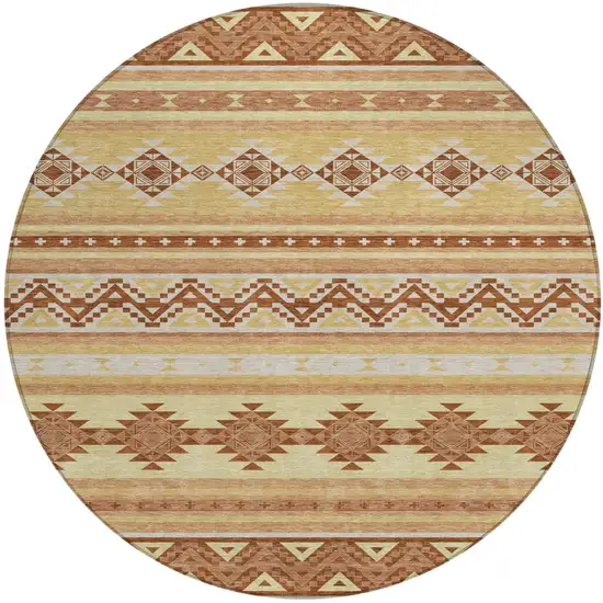 8' Gold And Copper Round Southwestern Washable Indoor Outdoor Area Rug Photo 2