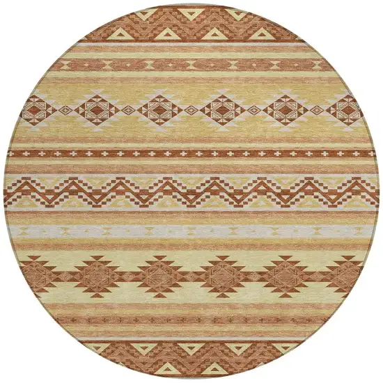 8' Gold And Copper Round Southwestern Washable Indoor Outdoor Area Rug Photo 4