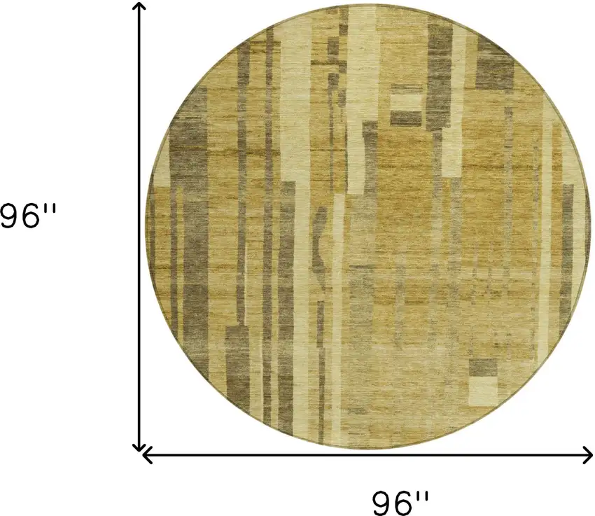 8' Gold And Dark Brown Round Striped Washable Indoor Outdoor Area Rug Photo 9