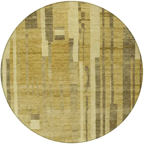 8' Gold And Dark Brown Round Striped Washable Indoor Outdoor Area Rug Photo 6