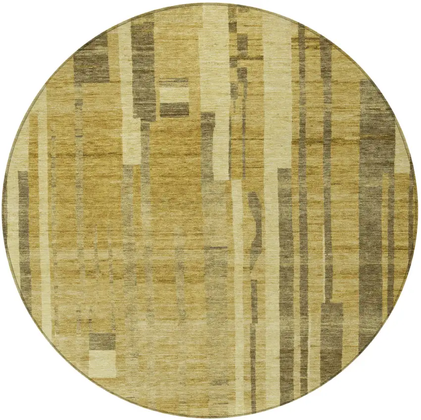 8' Gold And Dark Brown Round Striped Washable Indoor Outdoor Area Rug Photo 6