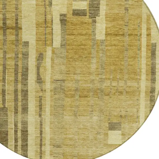 8' Gold And Dark Brown Round Striped Washable Indoor Outdoor Area Rug Photo 5