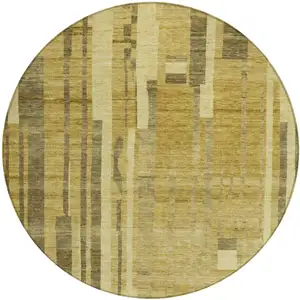 Photo of 8' Gold And Dark Brown Round Striped Washable Indoor Outdoor Area Rug
