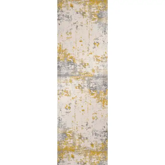 6' Gold And Gray Abstract Runner Rug Photo 6