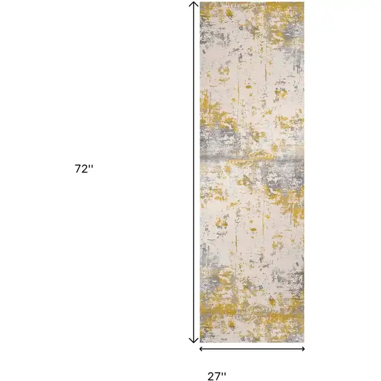 6' Gold And Gray Abstract Runner Rug Photo 3