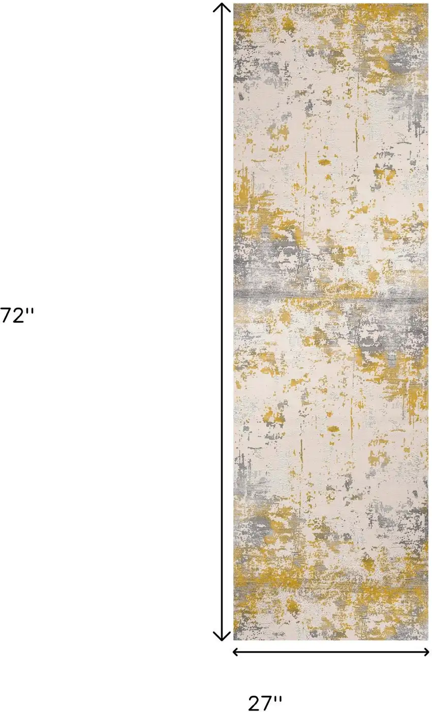 6' Gold And Gray Abstract Runner Rug Photo 3