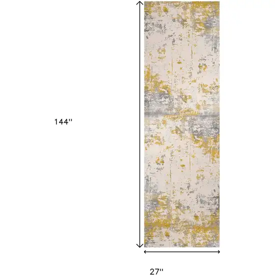 12' Gold And Gray Abstract Runner Rug Photo 9
