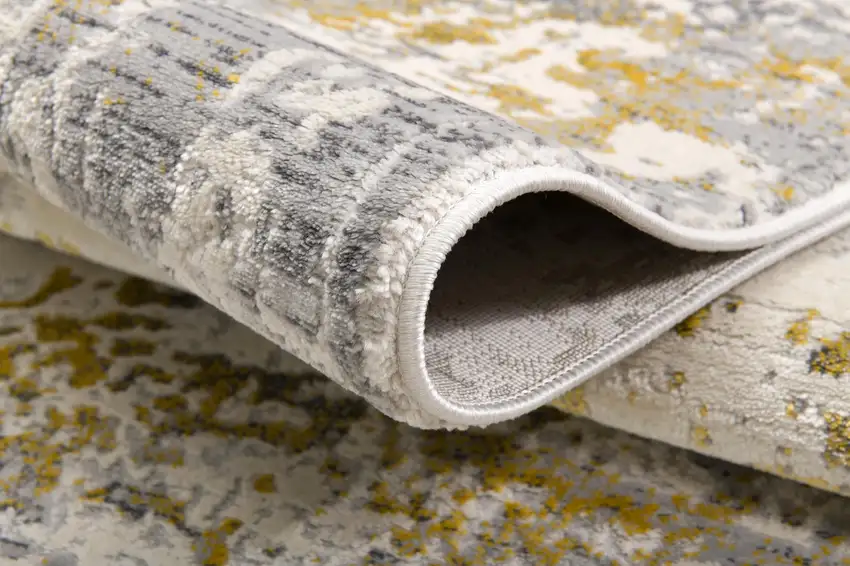 12' Gold And Gray Abstract Runner Rug Photo 8