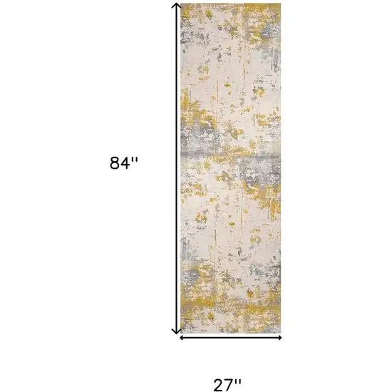 7' Gold And Gray Abstract Runner Rug Photo 3