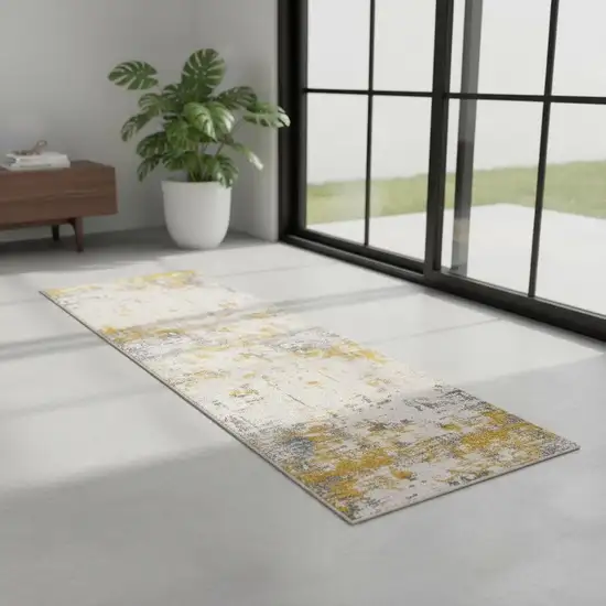7' Gold And Gray Abstract Runner Rug Photo 1