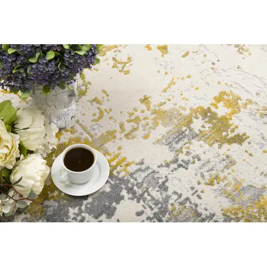 14' Gold And Gray Abstract Runner Rug Photo 7