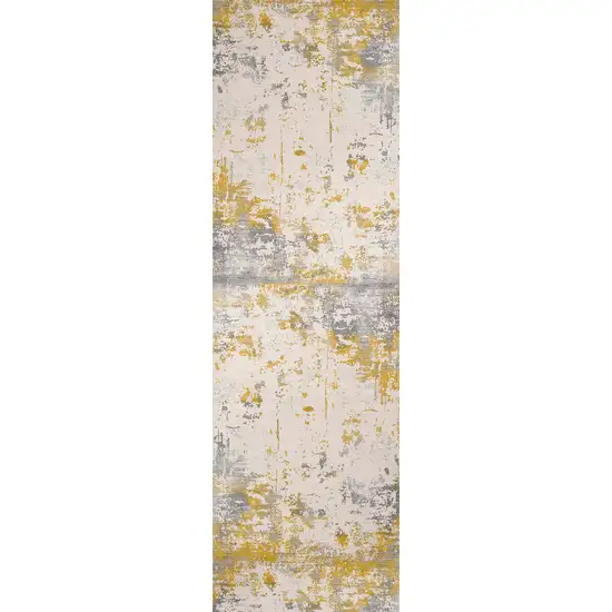 14' Gold And Gray Abstract Runner Rug Photo 2