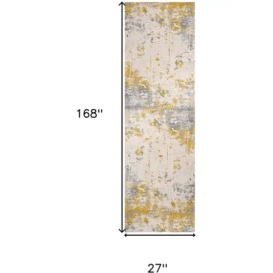 14' Gold And Gray Abstract Runner Rug Photo 5