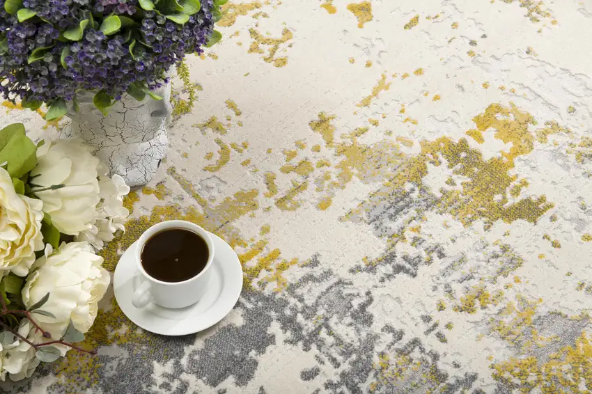 11' Gold And Gray Abstract Runner Rug Photo 7