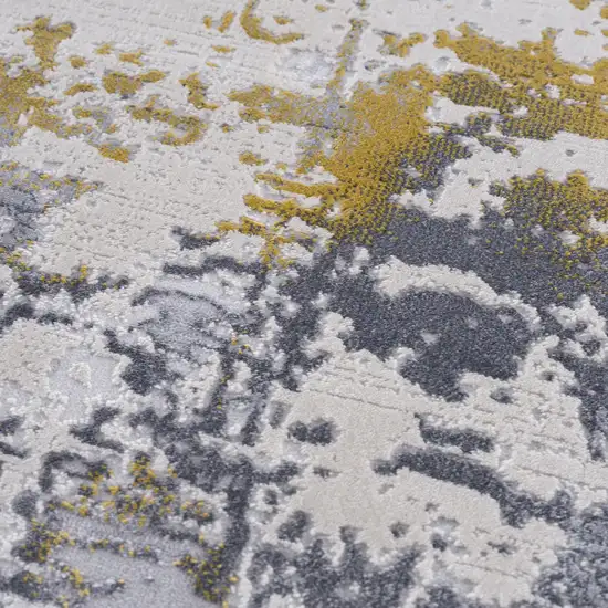 11' Gold And Gray Abstract Runner Rug Photo 6