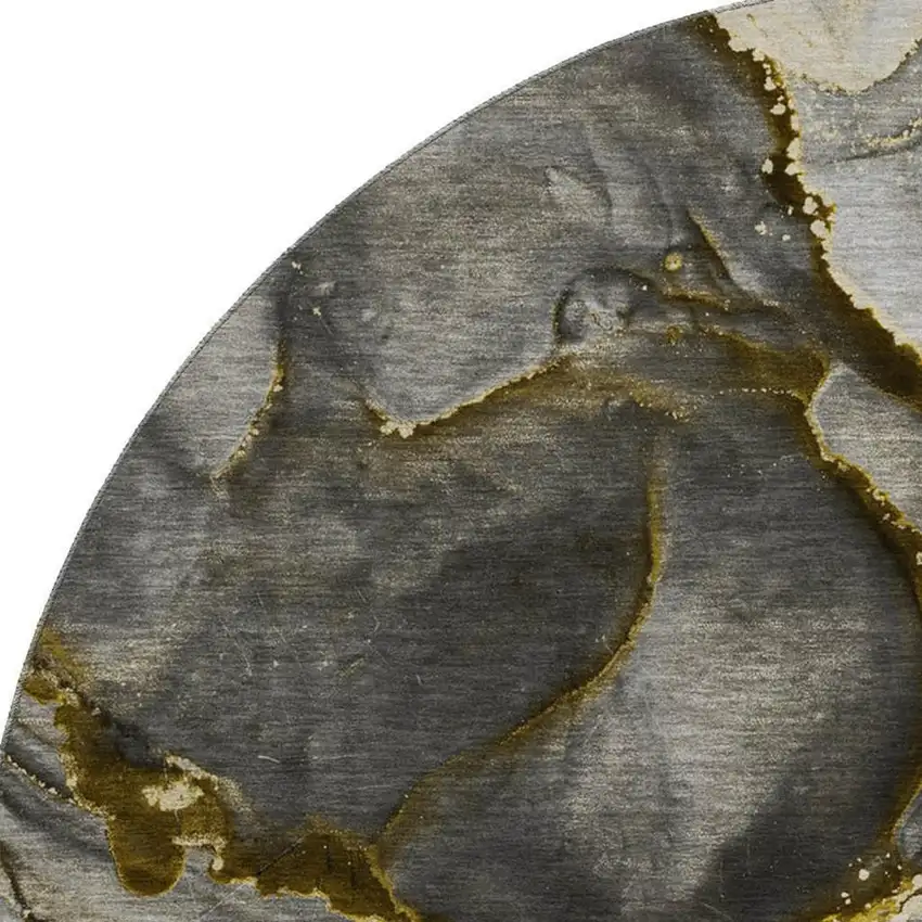 8' Gold And Gray Abstract Washable Round Rug With UV Protection Photo 3