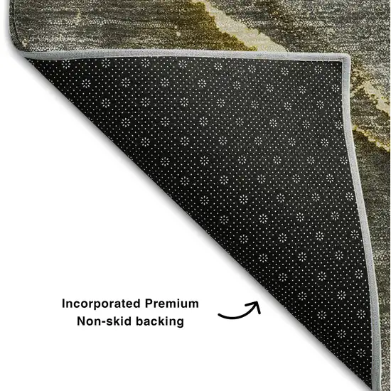 8' Gold And Gray Abstract Washable Round Rug With UV Protection Photo 6