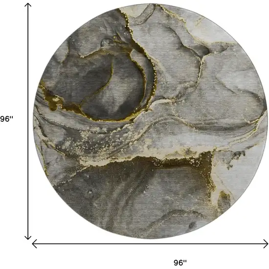 8' Gold And Gray Abstract Washable Round Rug With UV Protection Photo 3