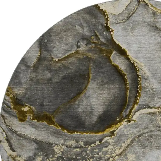 8' Gold And Gray Abstract Washable Round Rug With UV Protection Photo 4