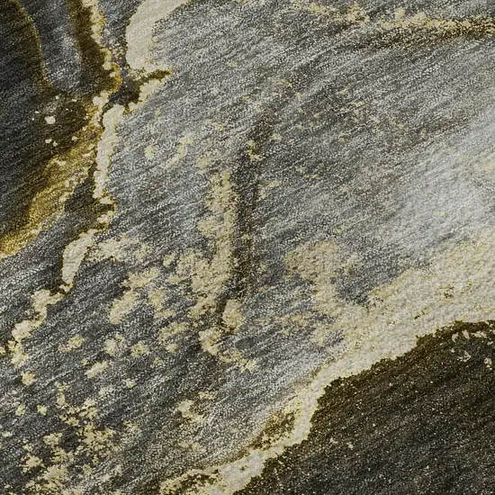 8' Gold And Gray Abstract Washable Round Rug With UV Protection Photo 9