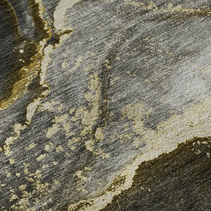 8' Gold And Gray Abstract Washable Round Rug With UV Protection Photo 9