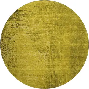 Photo of 8' Gold And Gray Abstract Washable Round Rug With UV Protection