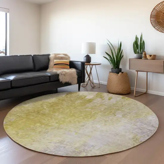 8' Gold And Gray Abstract Washable Round Rug With UV Protection Photo 4