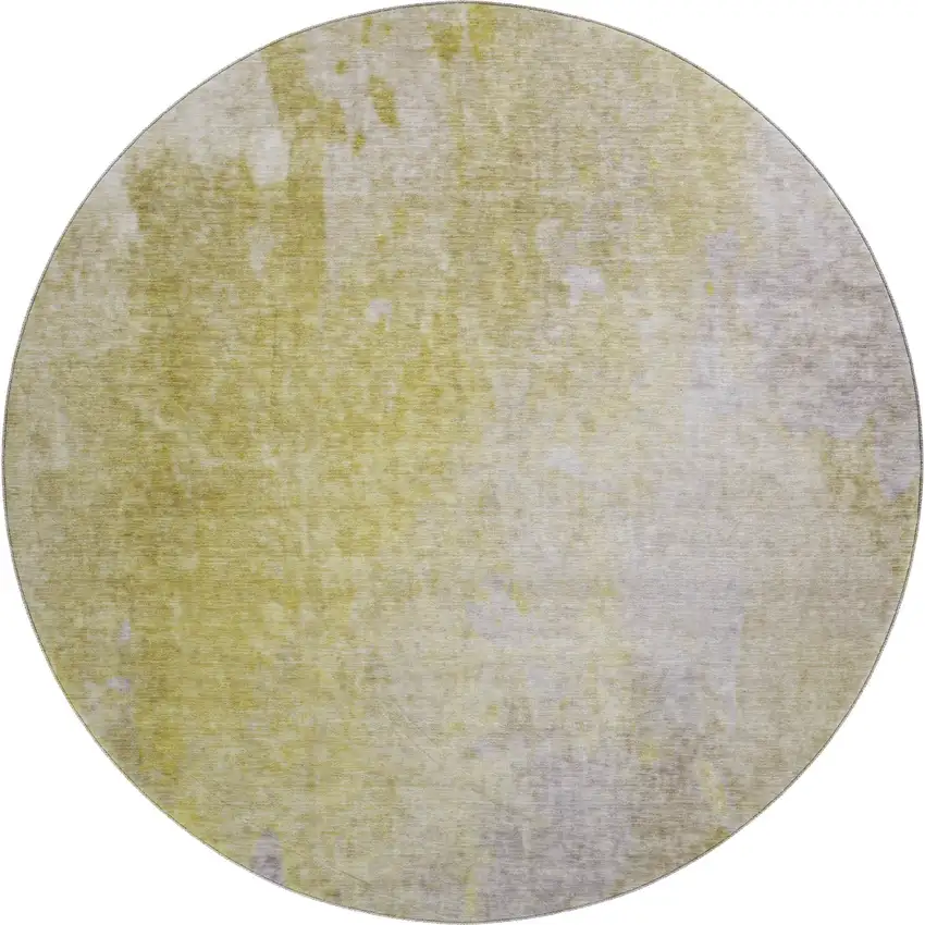 8' Gold And Gray Abstract Washable Round Rug With UV Protection Photo 1