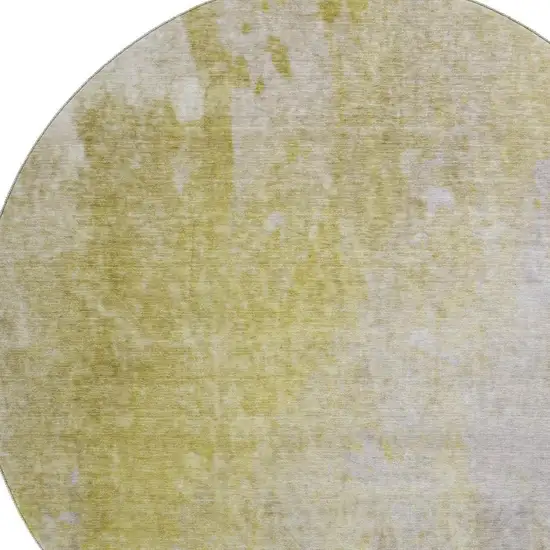 8' Gold And Gray Abstract Washable Round Rug With UV Protection Photo 2