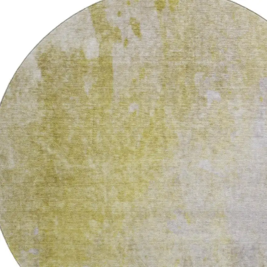 8' Gold And Gray Abstract Washable Round Rug With UV Protection Photo 2