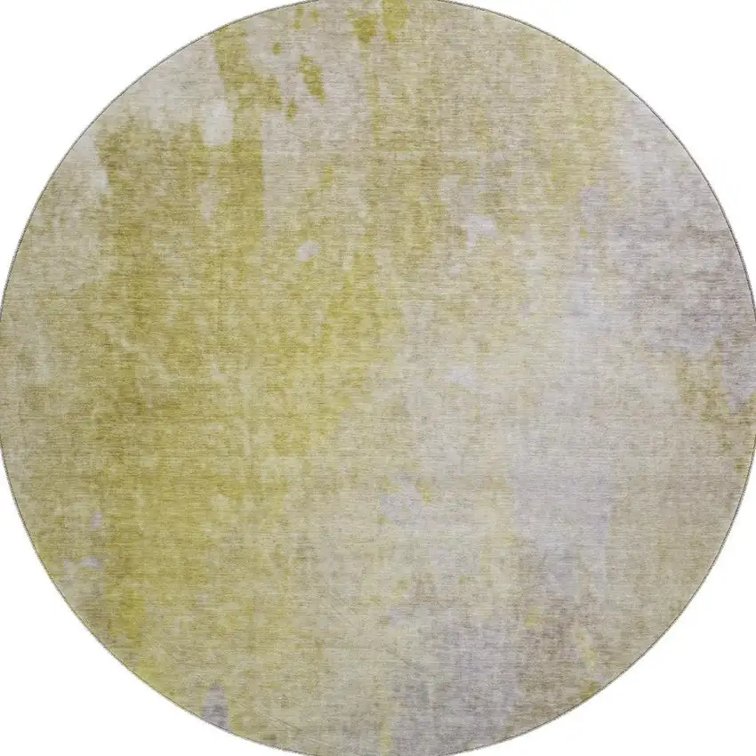 8' Gold And Gray Abstract Washable Round Rug With UV Protection Photo 3