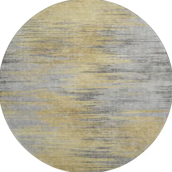 8' Gold And Gray Abstract Washable Round Rug With UV Protection Photo 3