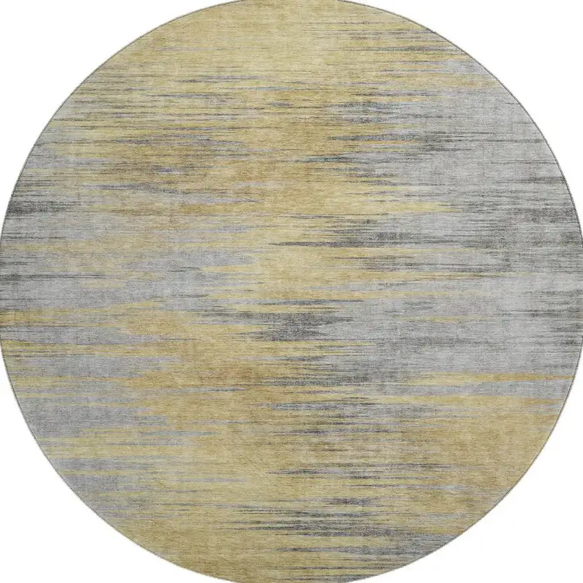 8' Gold And Gray Abstract Washable Round Rug With UV Protection Photo 3