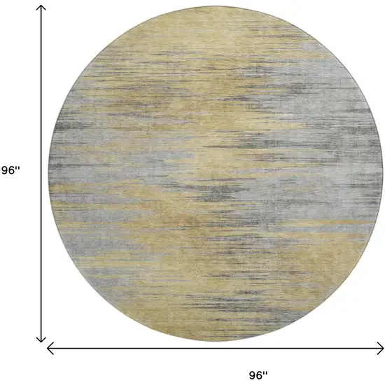 8' Gold And Gray Abstract Washable Round Rug With UV Protection Photo 3