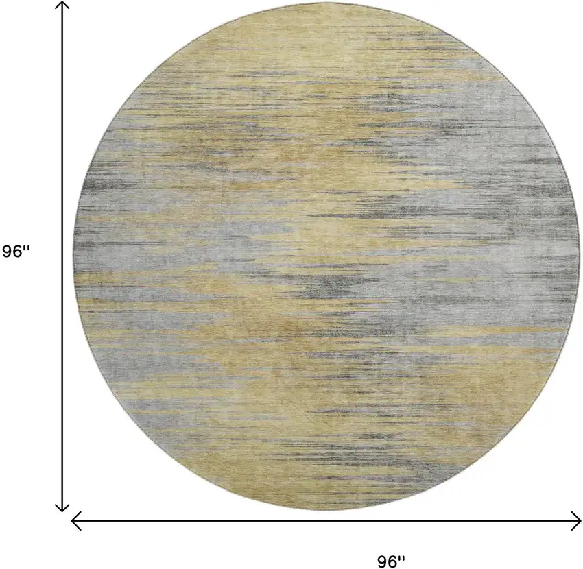 8' Gold And Gray Abstract Washable Round Rug With UV Protection Photo 3