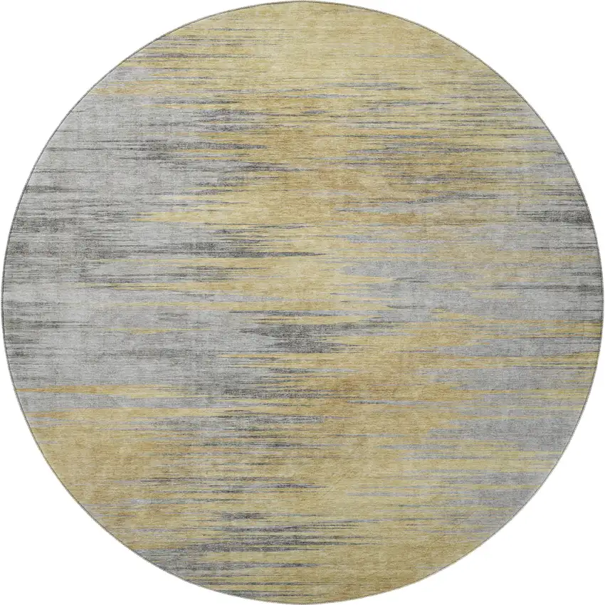 8' Gold And Gray Abstract Washable Round Rug With UV Protection Photo 4