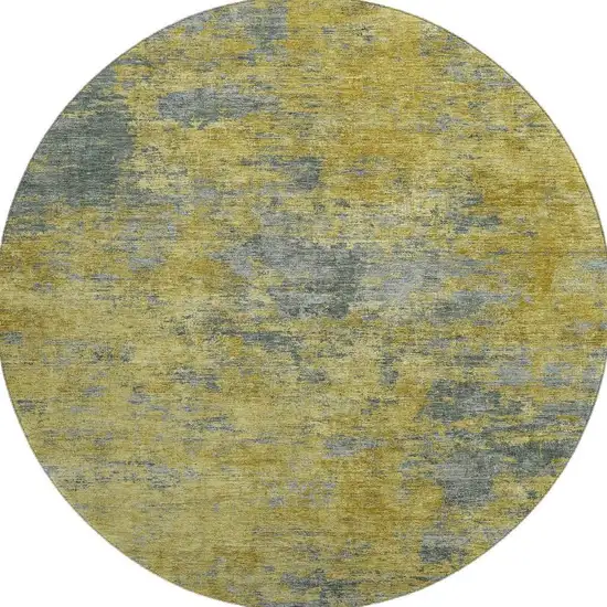 8' Gold And Gray Abstract Washable Round Rug With UV Protection Photo 2