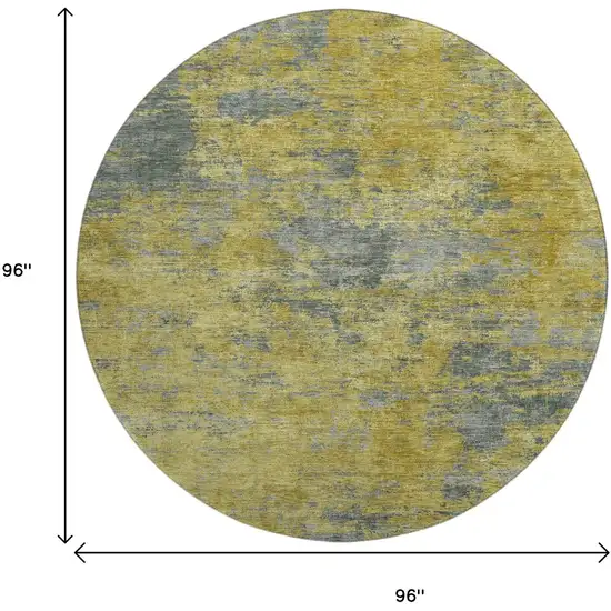 8' Gold And Gray Abstract Washable Round Rug With UV Protection Photo 9
