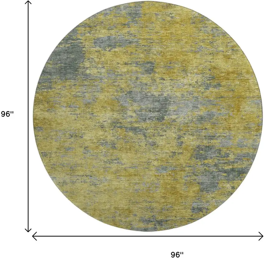 8' Gold And Gray Abstract Washable Round Rug With UV Protection Photo 9