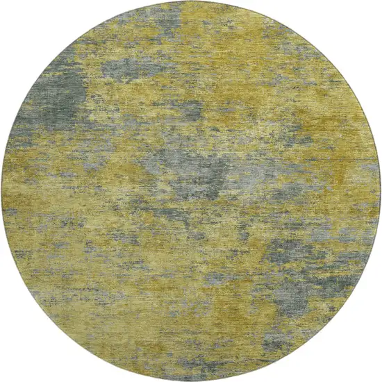 8' Gold And Gray Abstract Washable Round Rug With UV Protection Photo 1