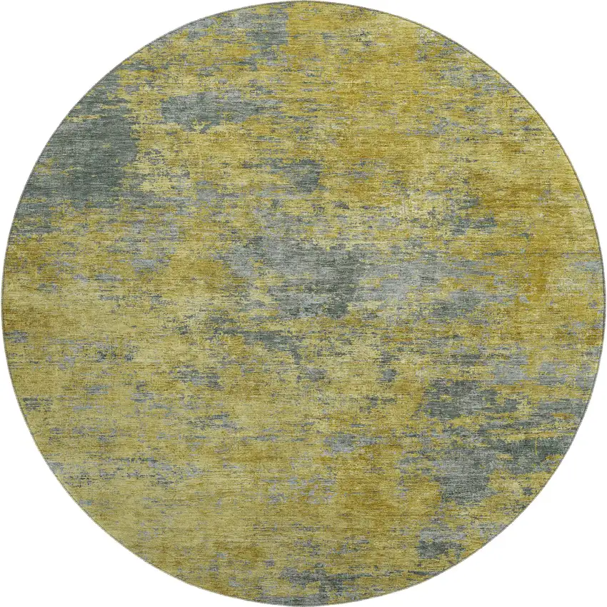 8' Gold And Gray Abstract Washable Round Rug With UV Protection Photo 1