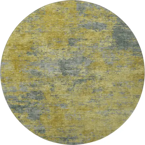 8' Gold And Gray Abstract Washable Round Rug With UV Protection Photo 3