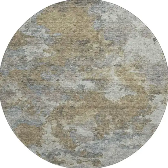 8' Gold And Gray Abstract Washable Round Rug With UV Protection Photo 3