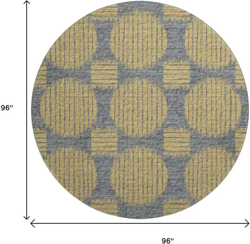 8' Gold And Gray Geometric Washable Round Rug With UV Protection Photo 7