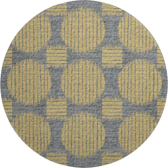 8' Gold And Gray Geometric Washable Round Rug With UV Protection Photo 2